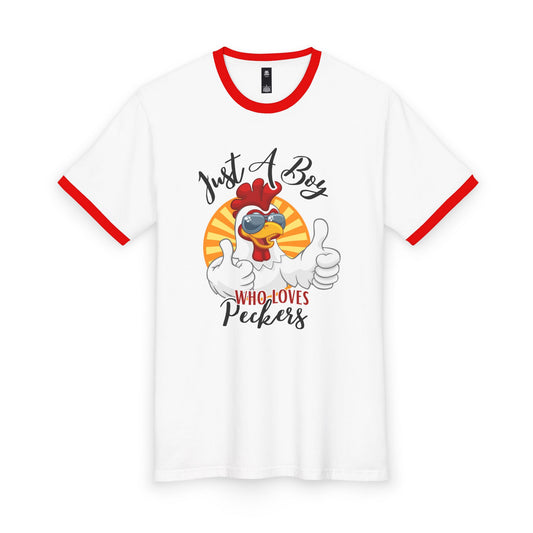 Just A Boy Who Loves Peckers Ringer Tee