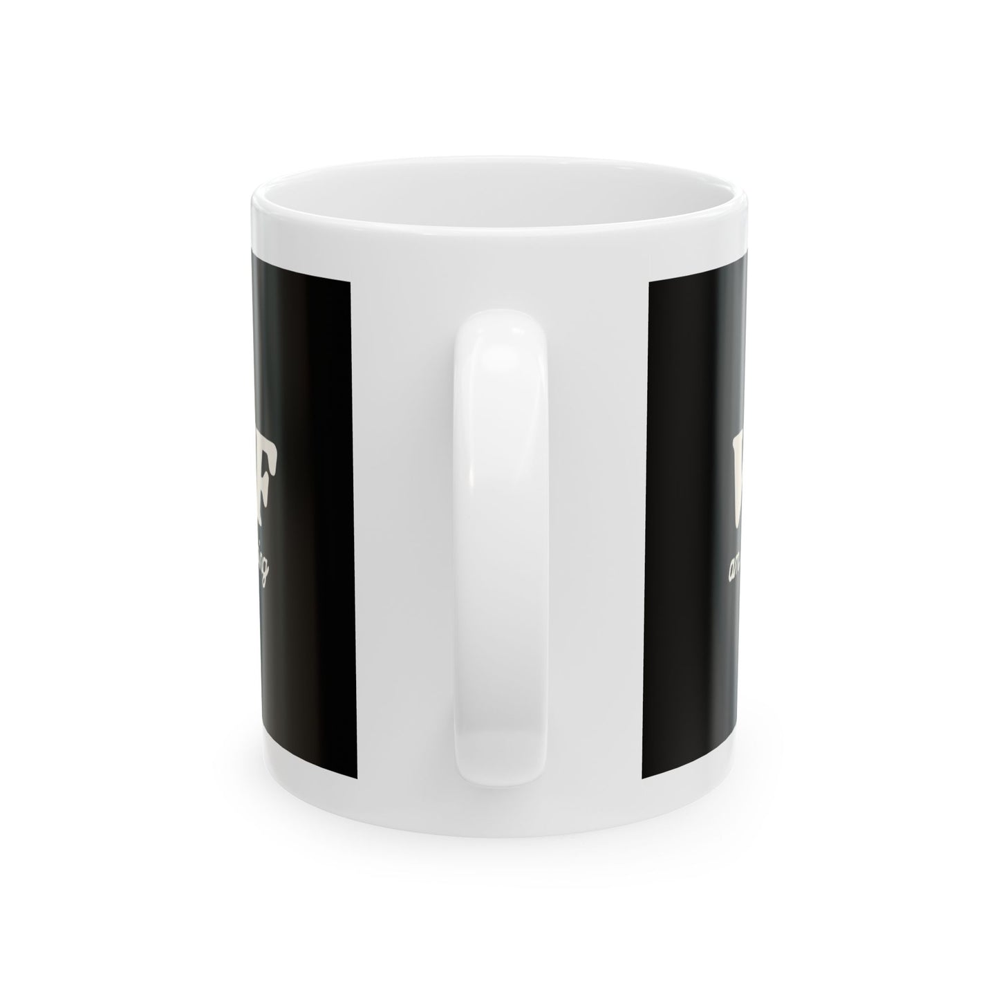 WTF Am I Doing Coffee Mug — Funny Black Ceramic Mug (11oz, 15oz)
