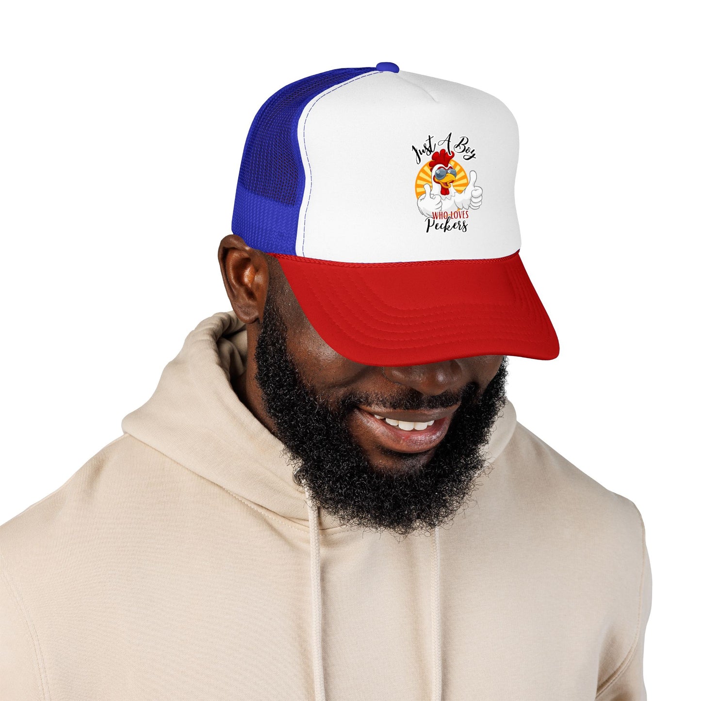 Just A Boy Who Loves Peckers -- Retro Trucker Hat