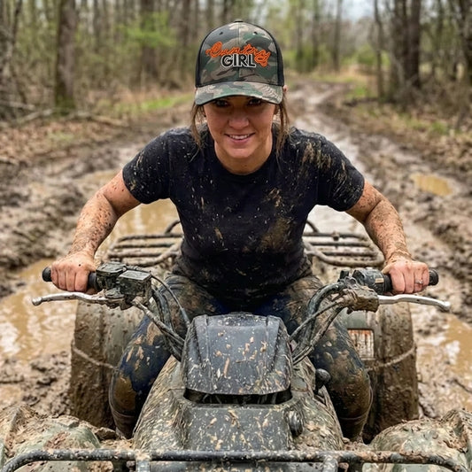 Cuntry Girl Camo Trucker Hat — Hunter Orange